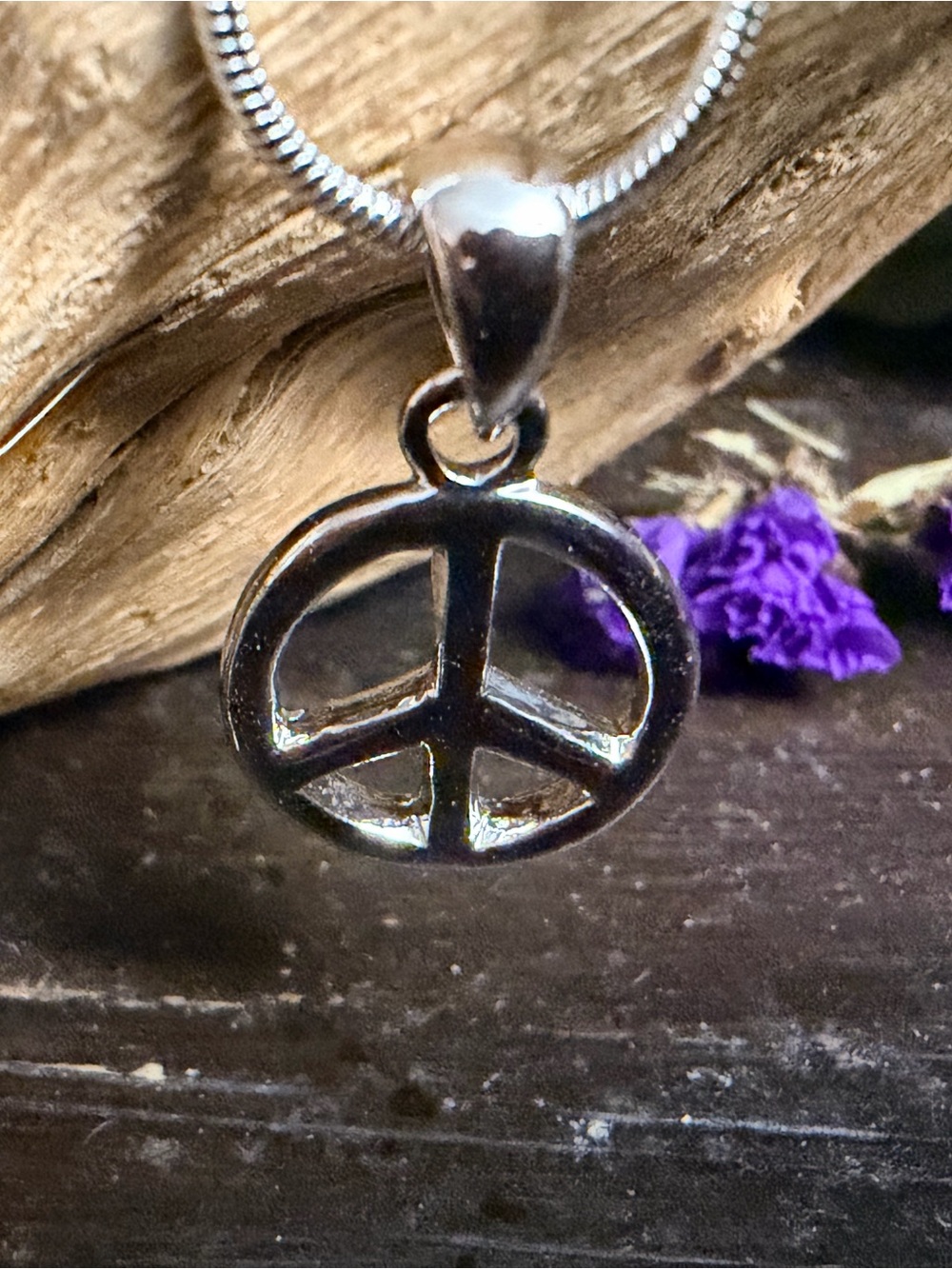 Silver Peace Sign Pendant Necklace - Boho hippie